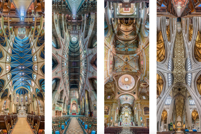 4 clichés issus de la série “Vertical churches” de Richard Silver.
